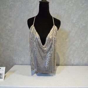 Zara 100% Aluminum Metal Mesh Silver Metallic Halter Top